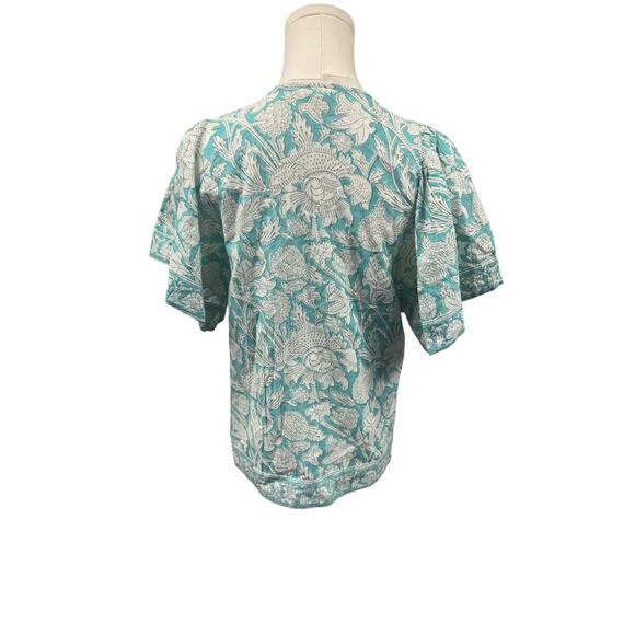 Marea Floral Block Print Puff Sleeve Cotton Top - Picture 3 of 5